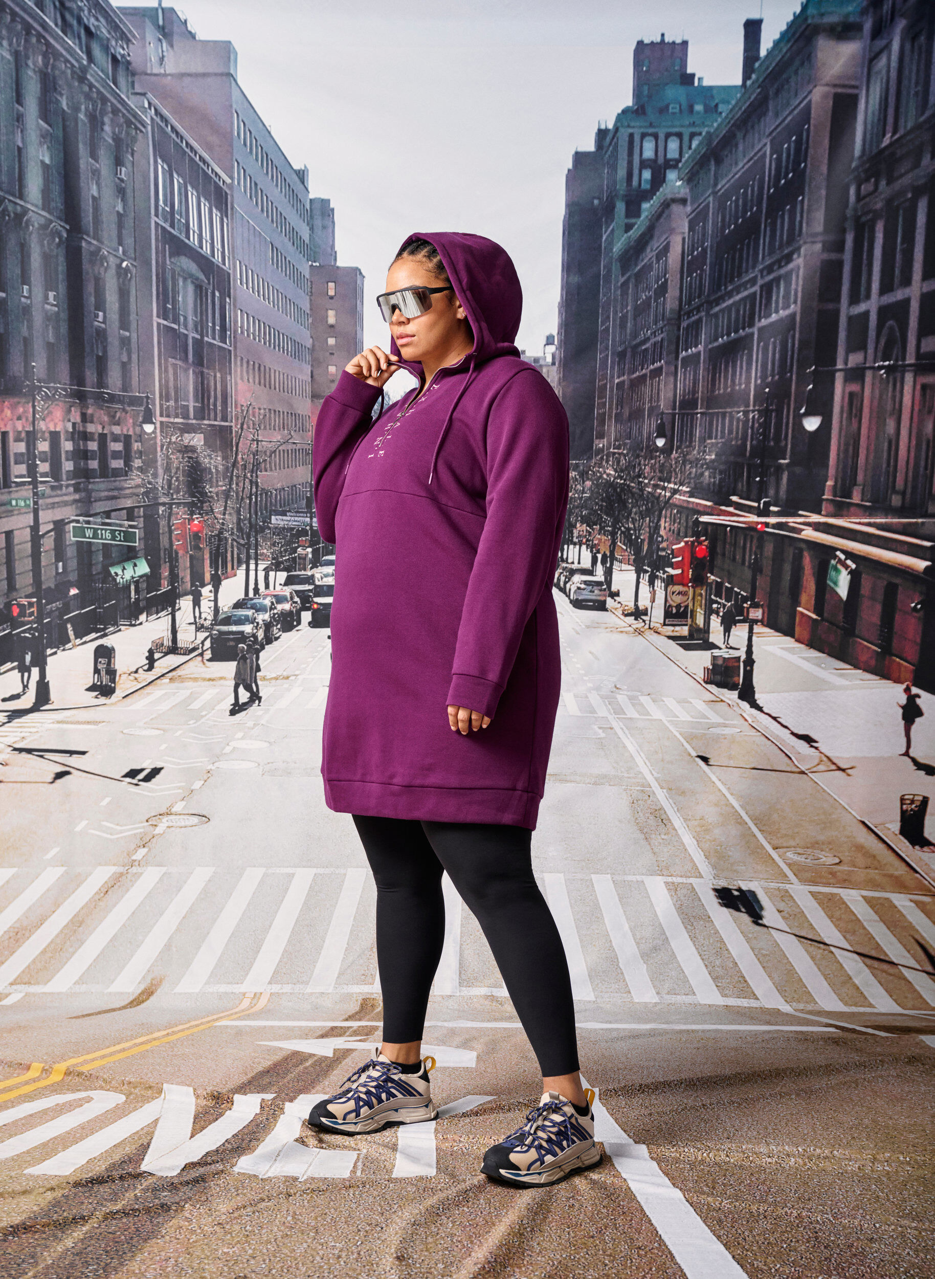 Zizzifashion Sporty sweatshirt dress with hood, Pickled Beet/SilverP, Image image number 0