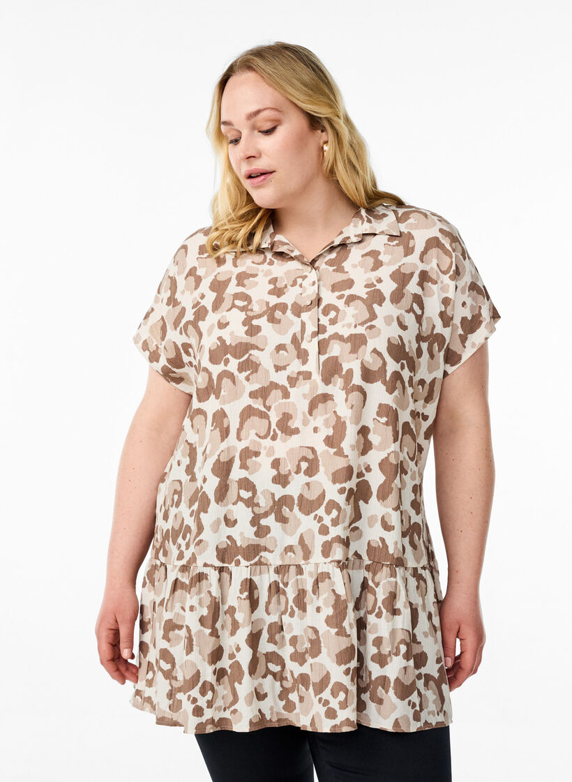 Leopard print tunic with short sleeves, White, Model image number 0