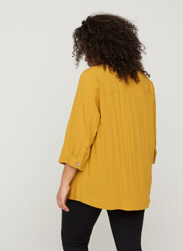 Viscose blouse with buttons and v-neck, Harvest Gold, Model image number 1