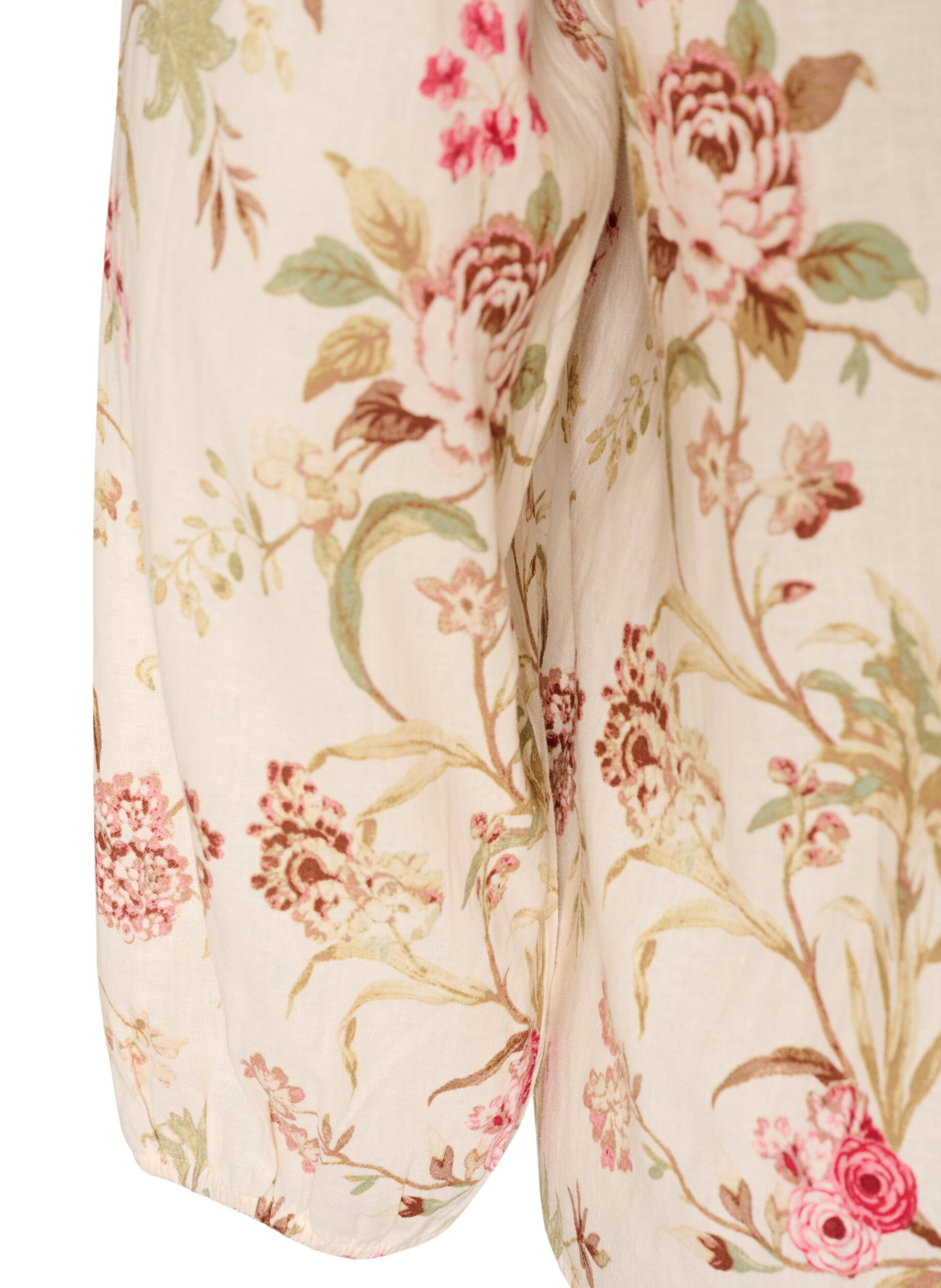 ZizzifashionFloral blouse in linen and viscose with long sleeves, Vanilla, Packshot image number 3