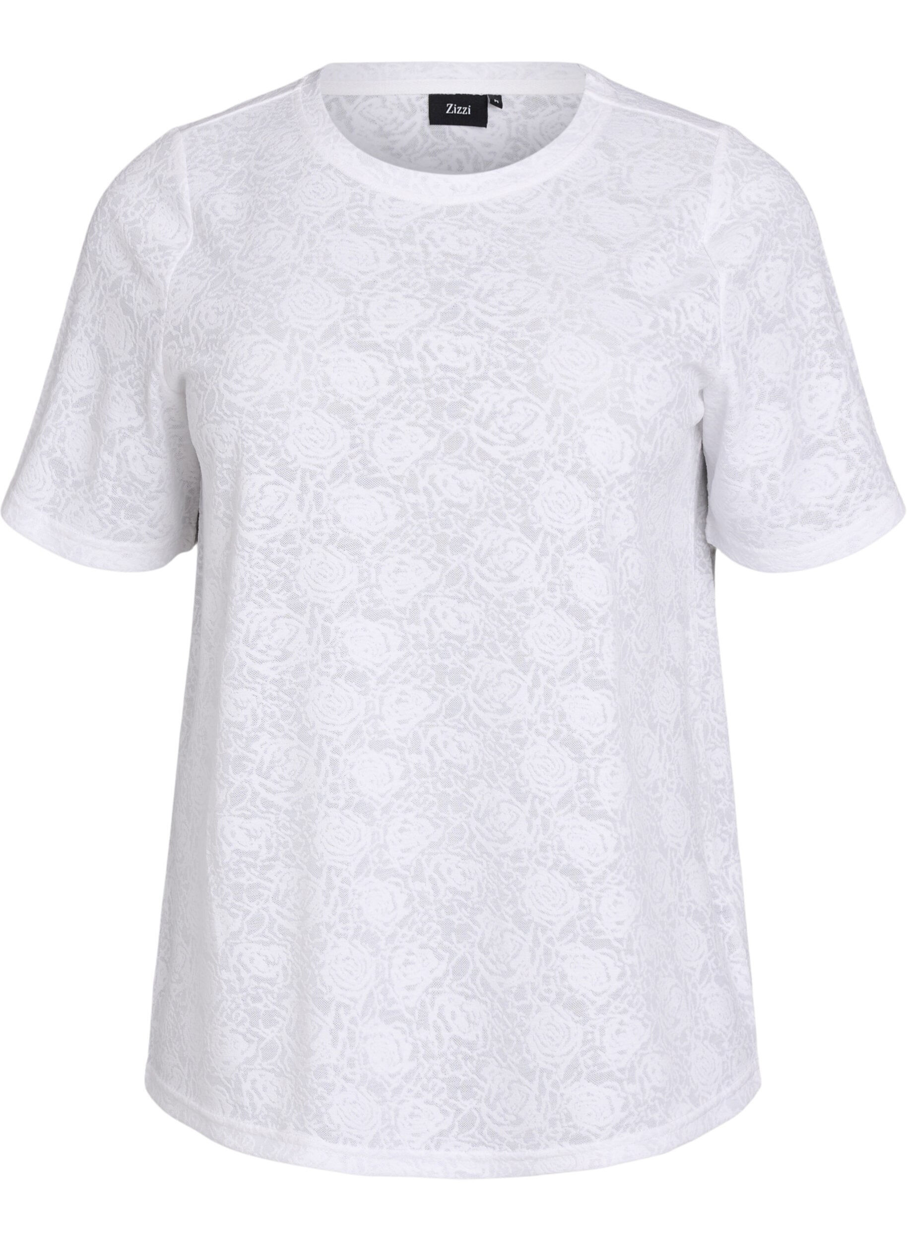 Zizzifashion Short-sleeved blouse with rose patterned texture, White, Packshot image number 0