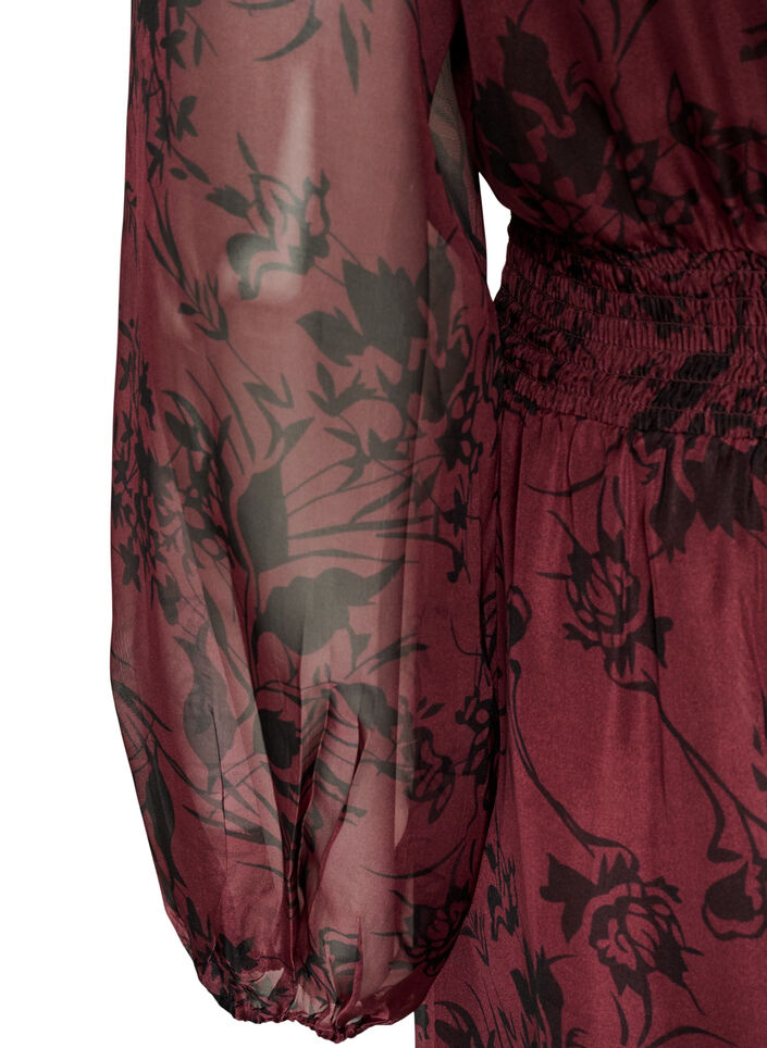 Maxi dress with floral print and smocking, Dark Bordeaux, Packshot image number 3
