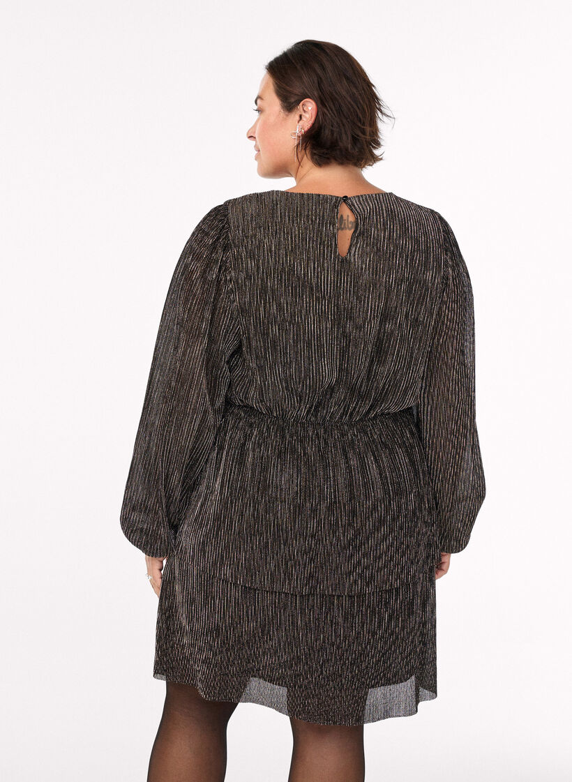 Short dress with glitter stripes and long sleeves, Black, Model image number 2