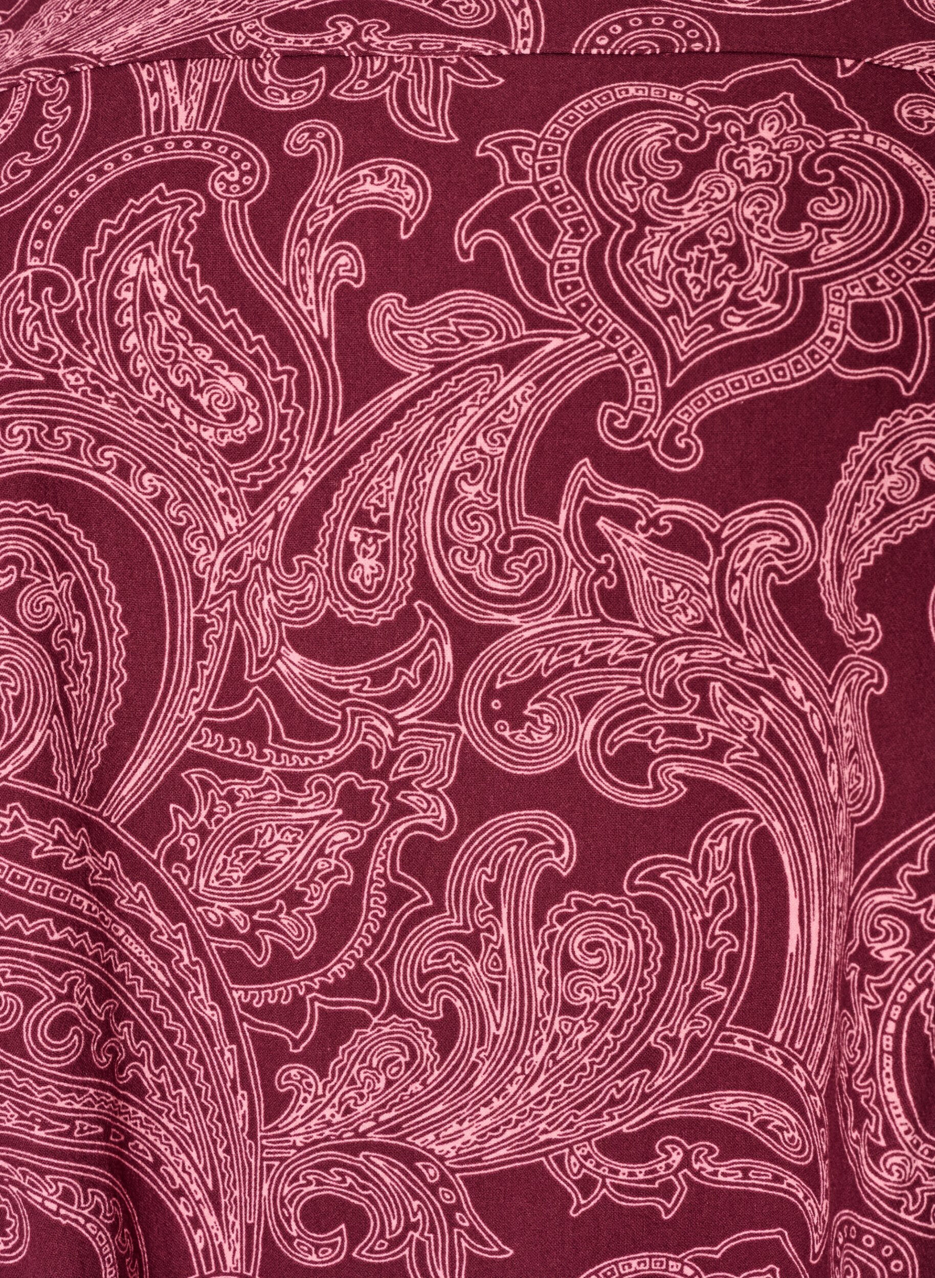 ZizzifashionShort cotton dress with an elasticated hem and long sleeves, Dark Bordeaux, Packshot image number 2
