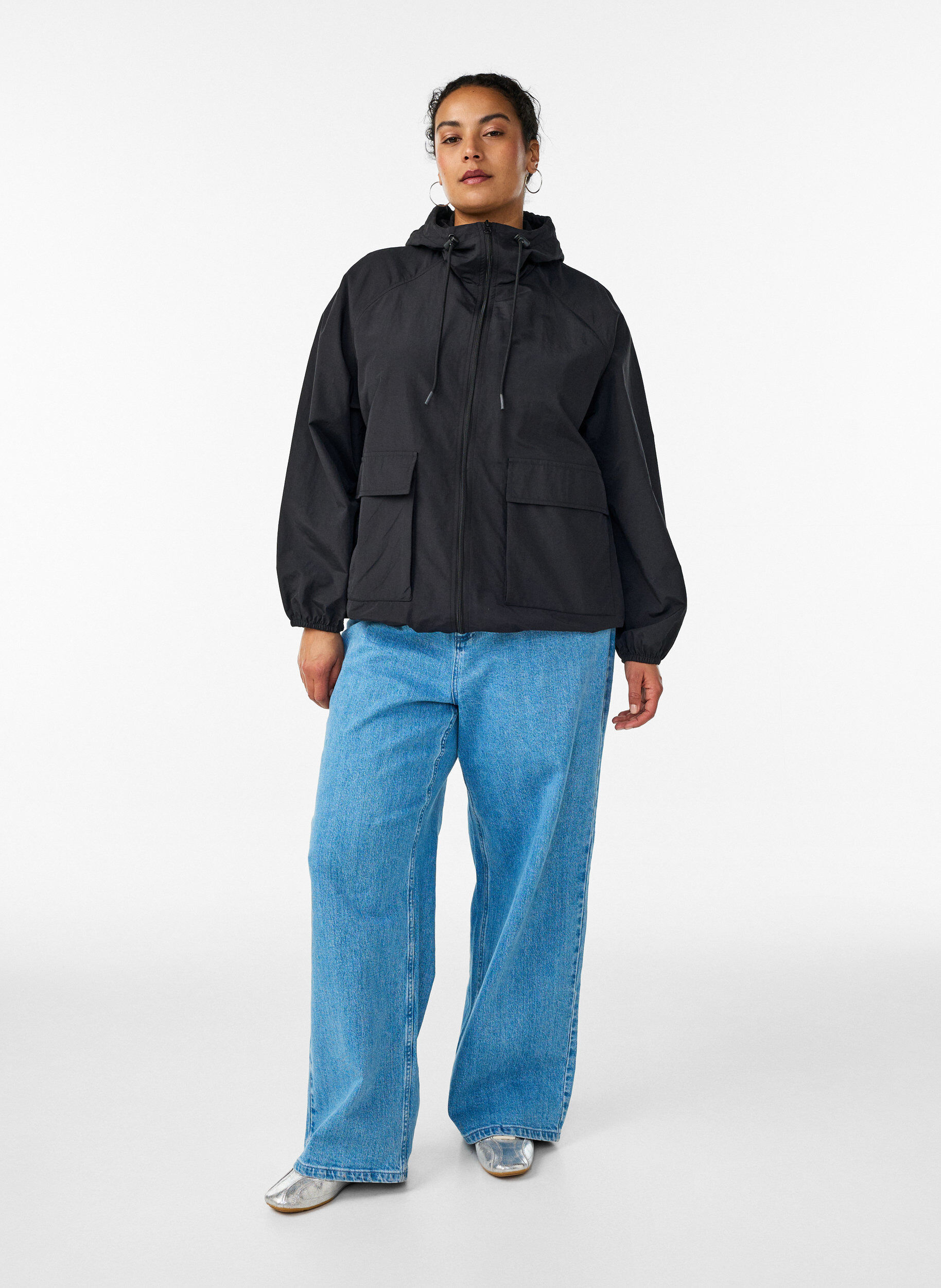 Zizzifashion Lightweight hooded jacket with pockets, Black, Model image number 1