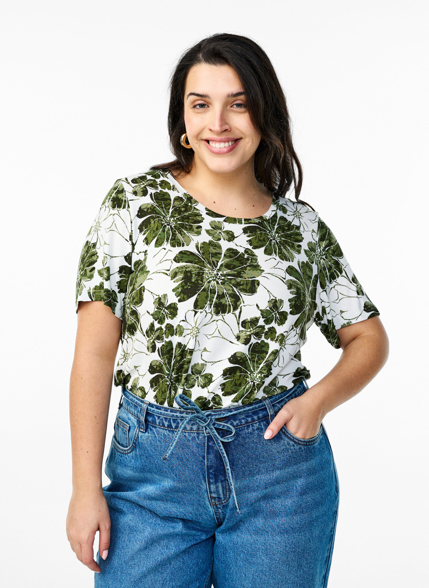 Zizzifashion T-shirt with floral print, Green, Model image number 0