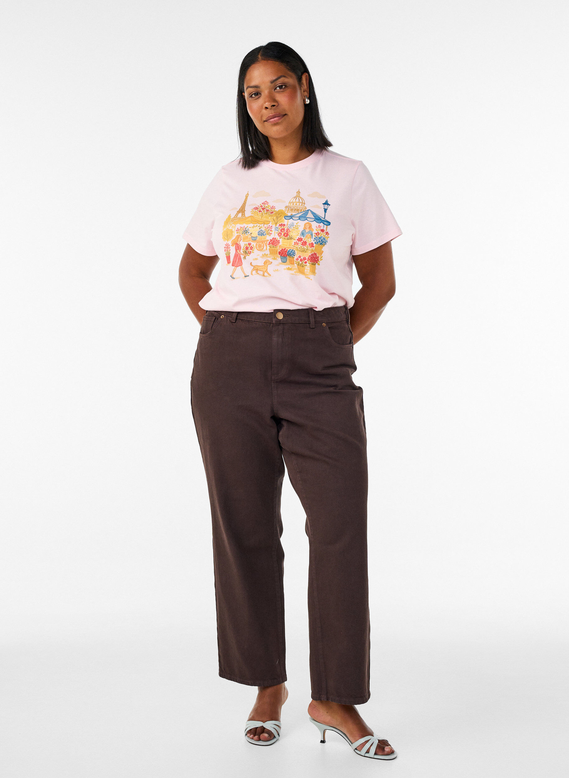 ZizzifashionOrganic cotton T-shirt with front print, Rose, Model image number 1