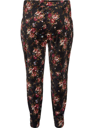 Floral print velour trousers with pockets, Flower AOP, Packshot image number 1