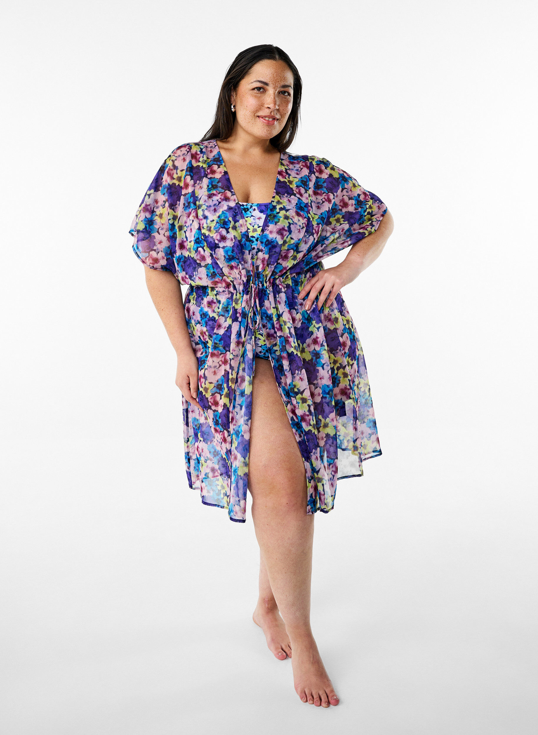 Zizzifashion Beach kimono with print, Blue, Model image number 0