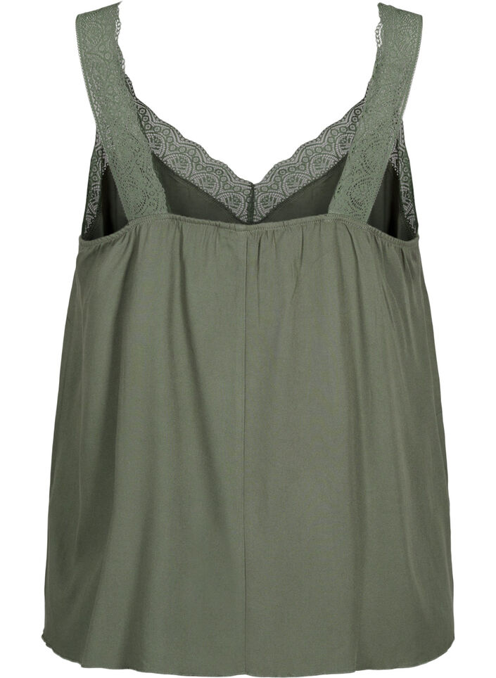 Lace top in viscose, Thyme, Packshot image number 1