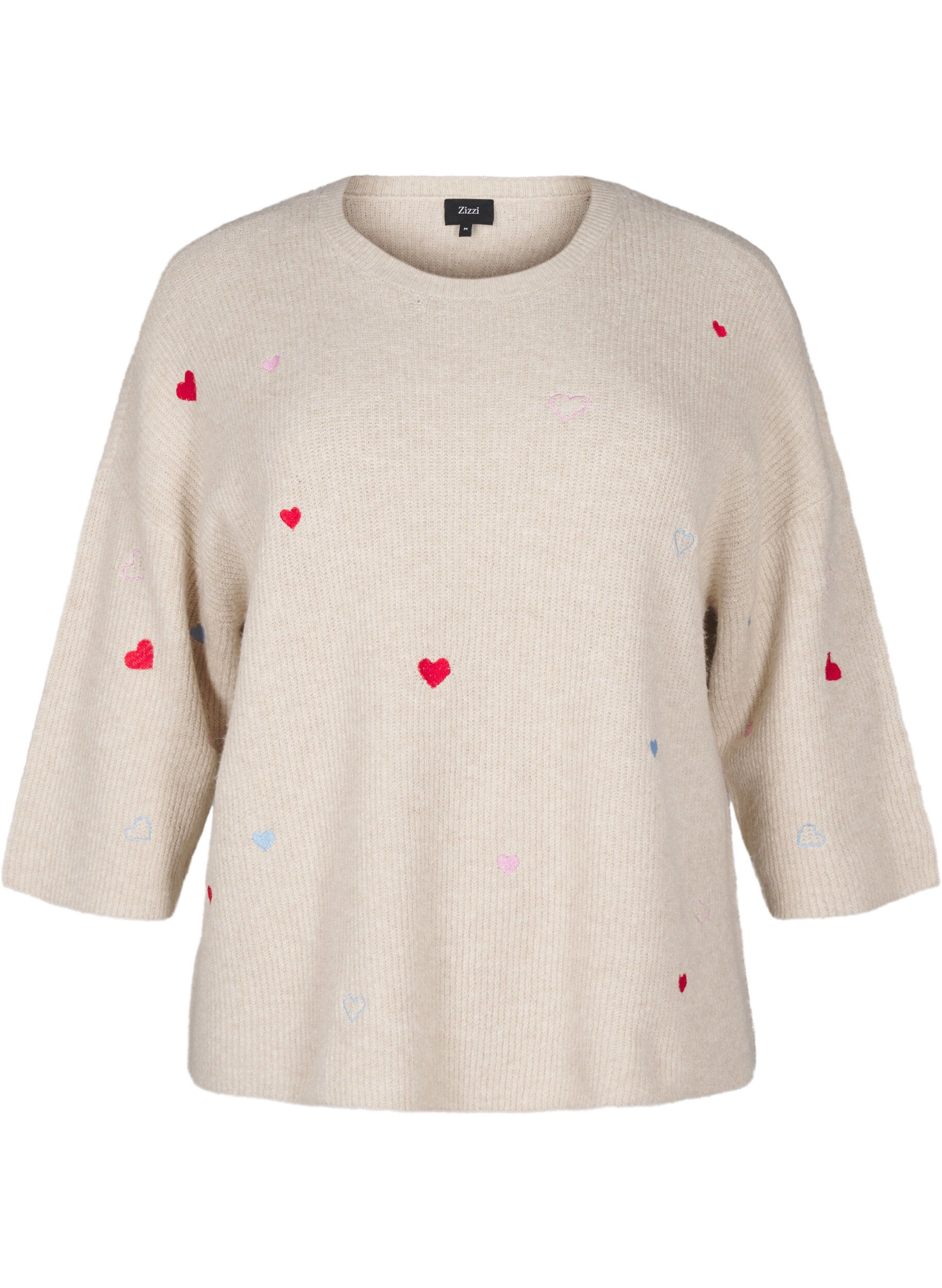 Knitted blouse with hearts and 3/4 sleeves