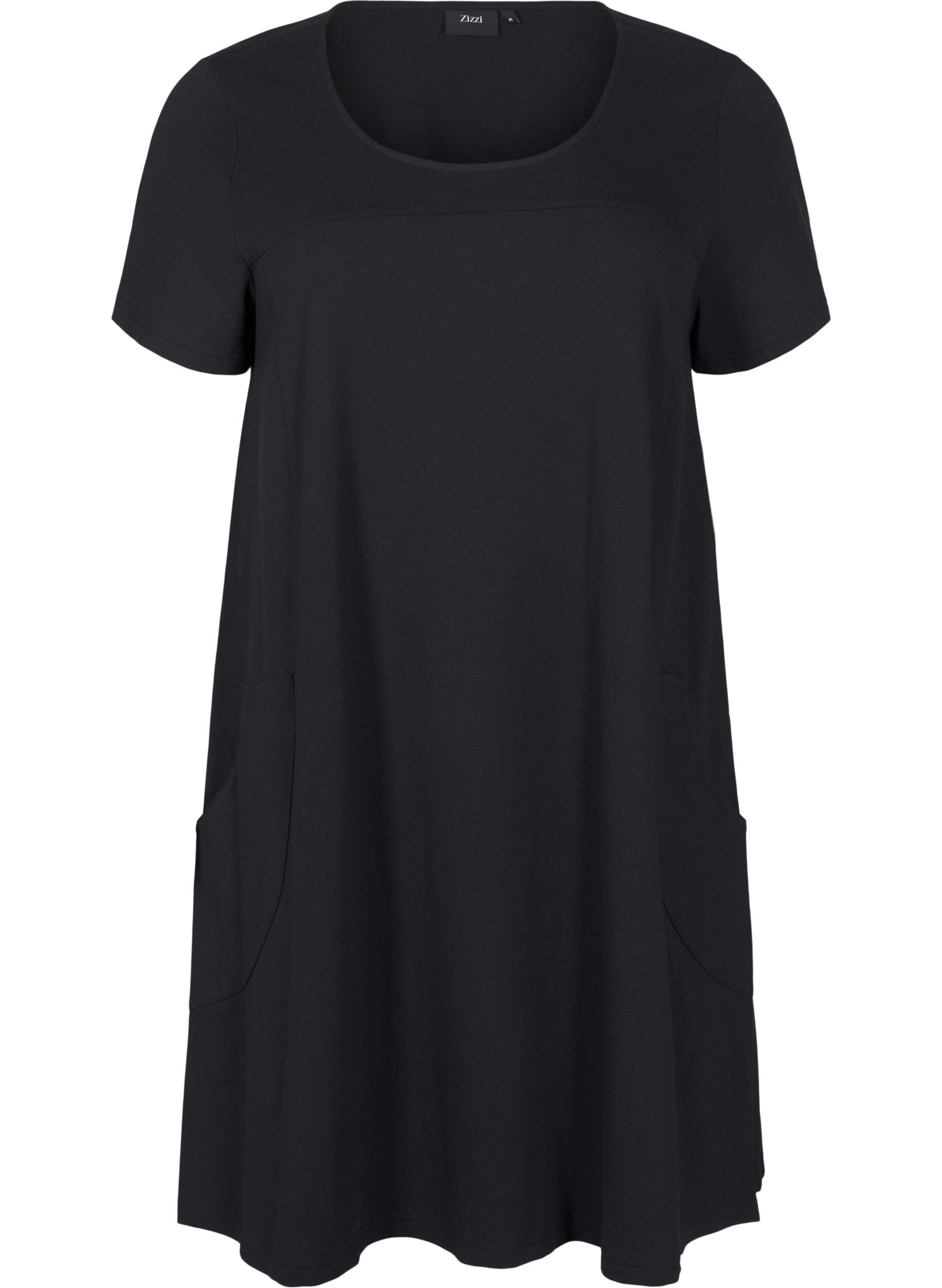 Zizzifashion Jersey dress with short sleeves and pockets, Black, Packshot image number 0