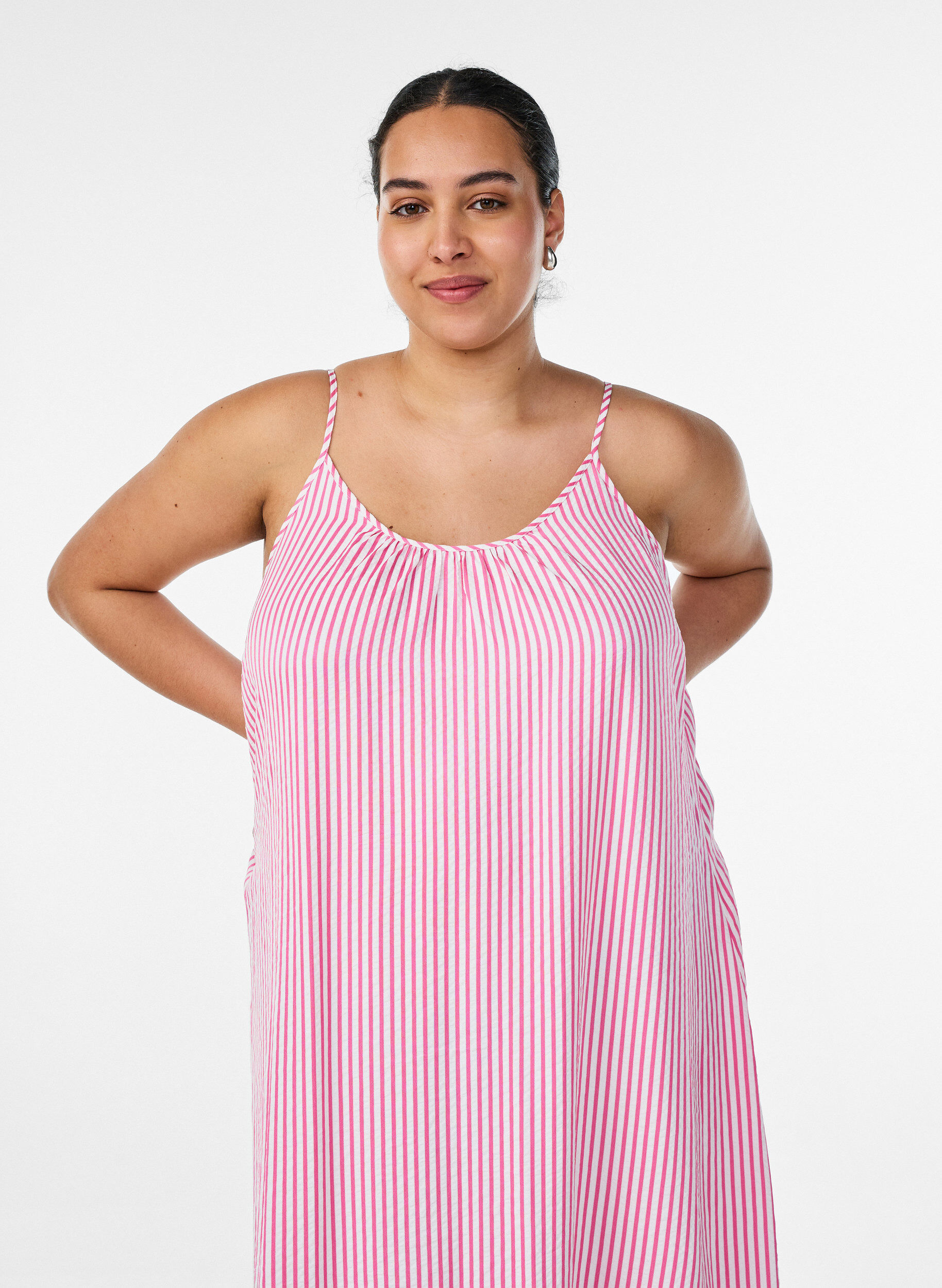 Zizzifashion Summer dress with stripes and A-line shape, Pink, Model image number 2