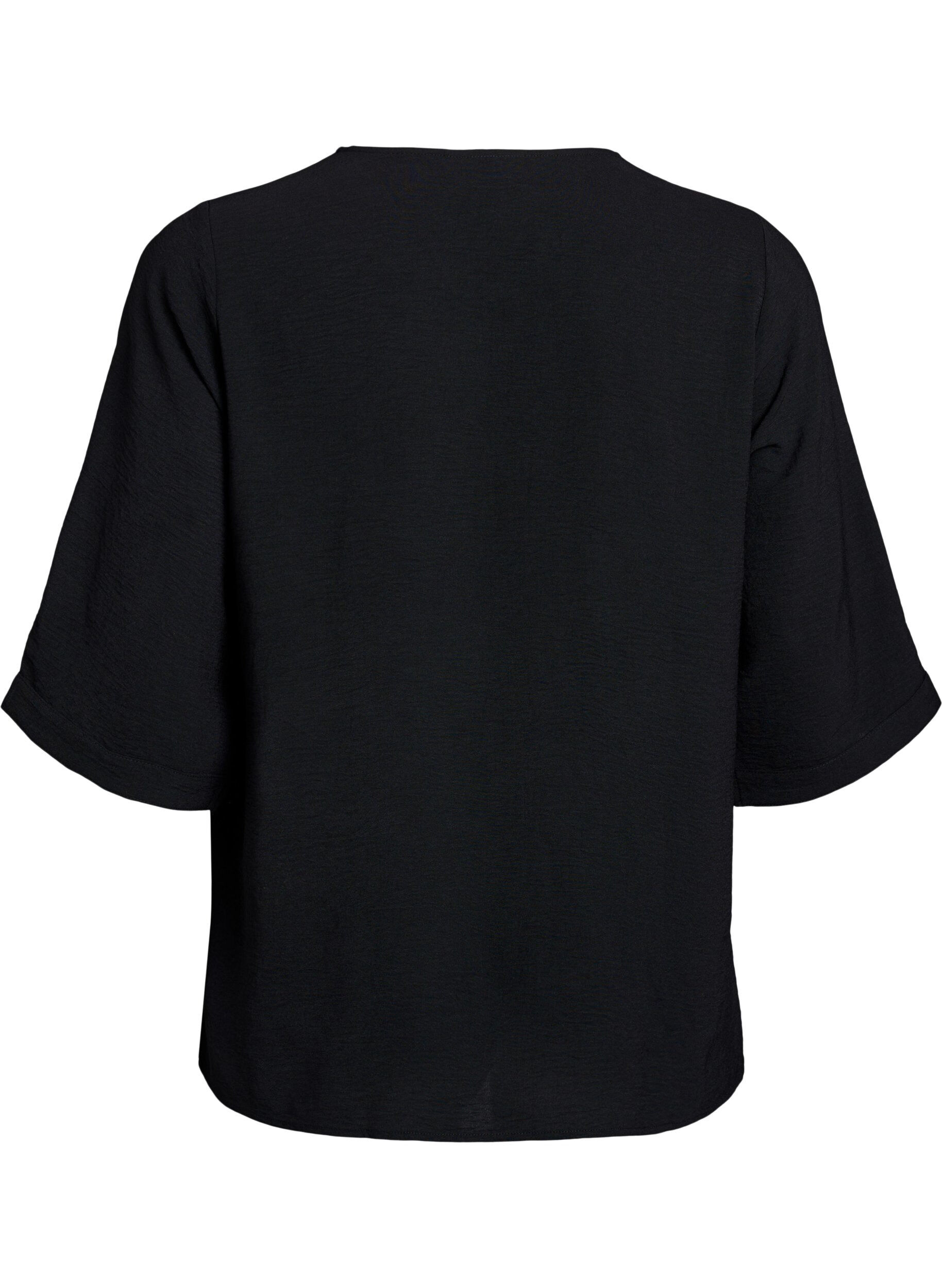 Zizzifashion Shirt blouse with V-neck and 3/4 sleeves, Black, Packshot image number 1