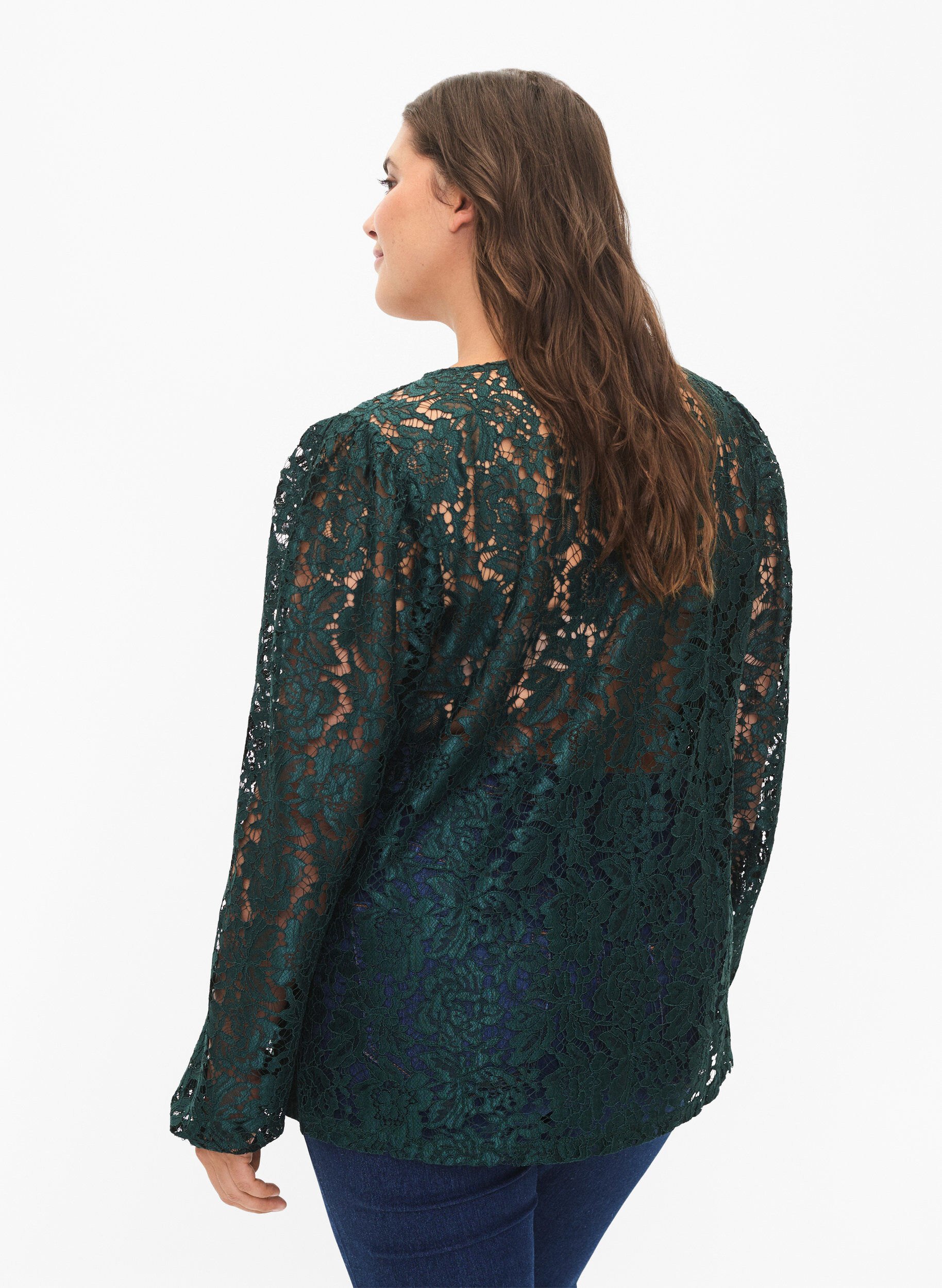 Zizzifashion FLASH - Long sleeve lace blouse, Scarab, Model image number 1