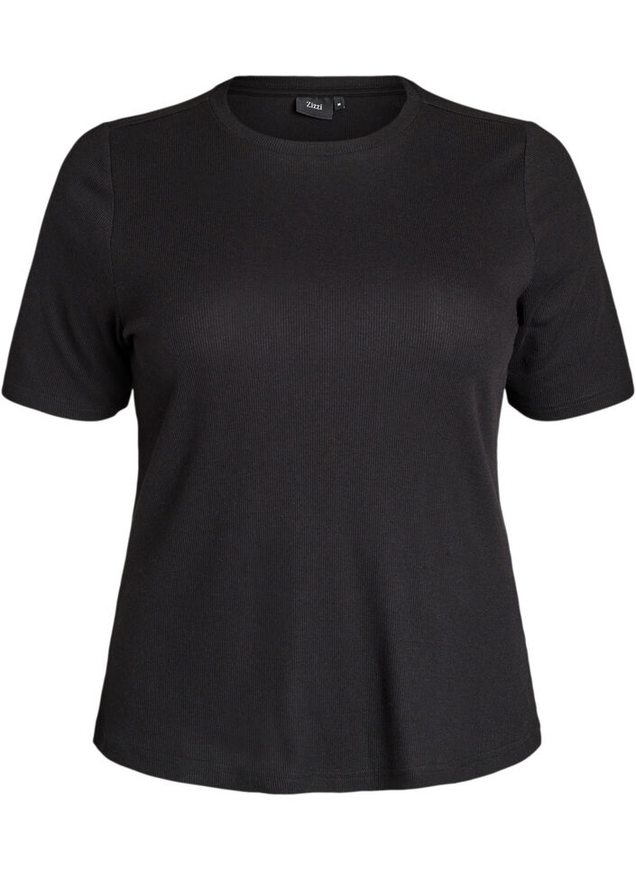Basic ribbed t-shirt with a round neck, Black, Packshot image number 0
