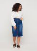 Denim midi skirt with slits, Blue, Model image number 1