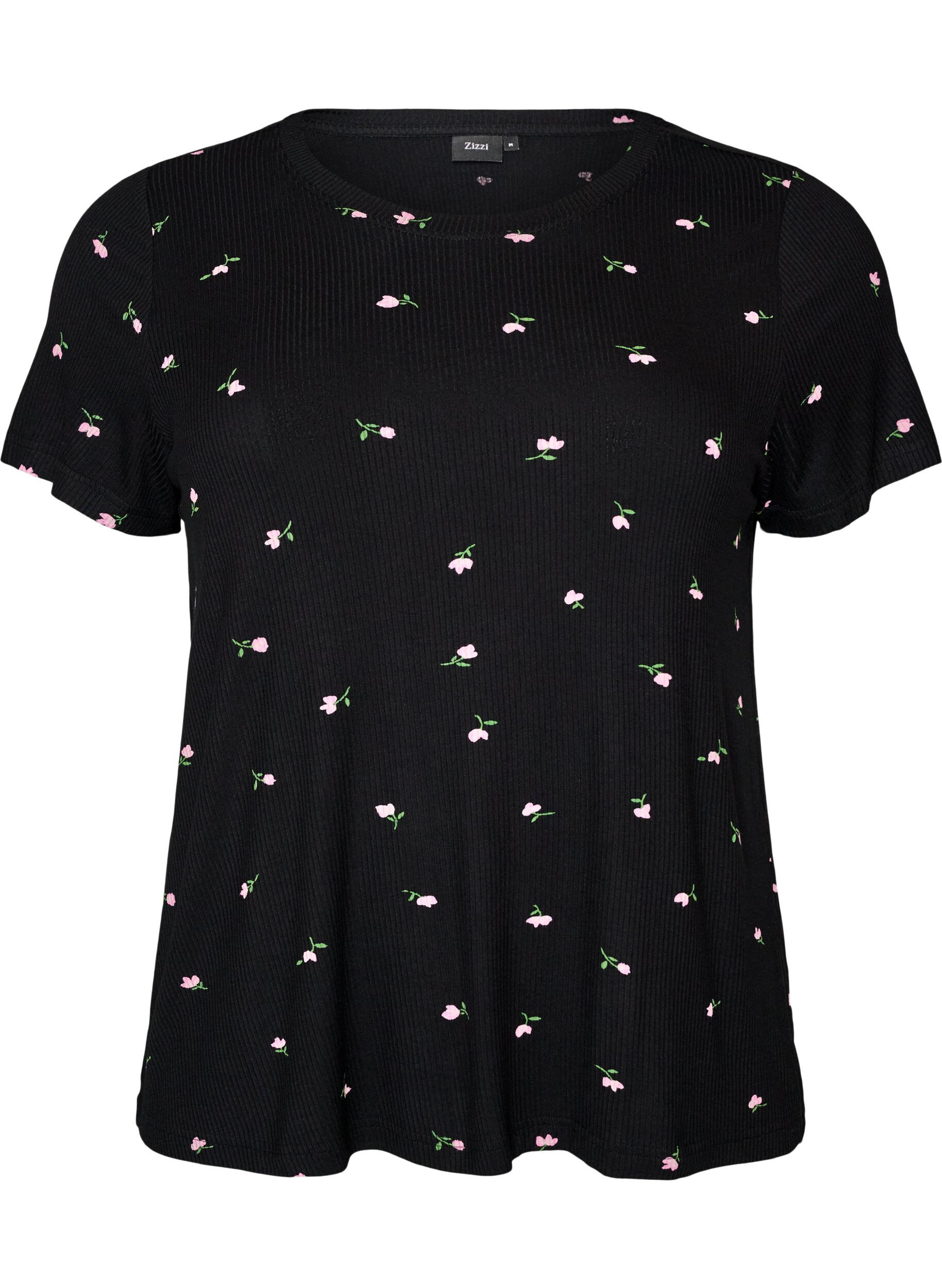 Pyjama top with floral print and ribbed texture