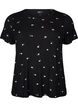 Pyjama top with floral print and ribbed texture, Black, Packshot image number 0