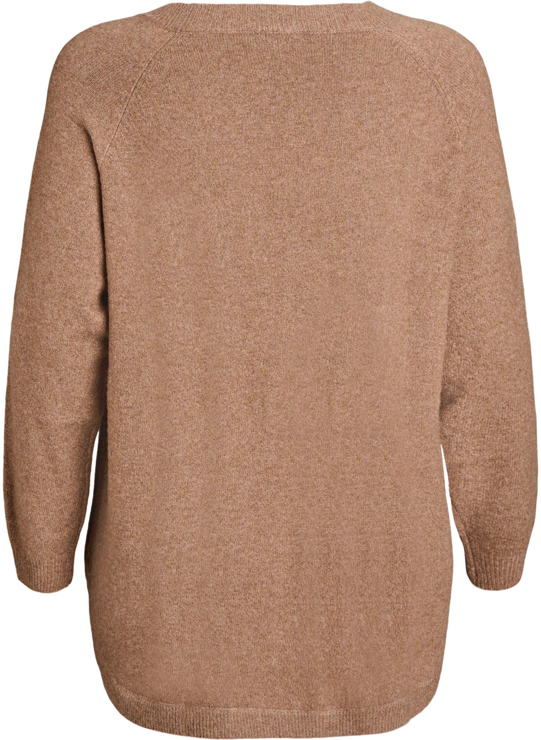 ZizzifashionLong knitted blouse with ball buttons, Brown, Packshot image number 1