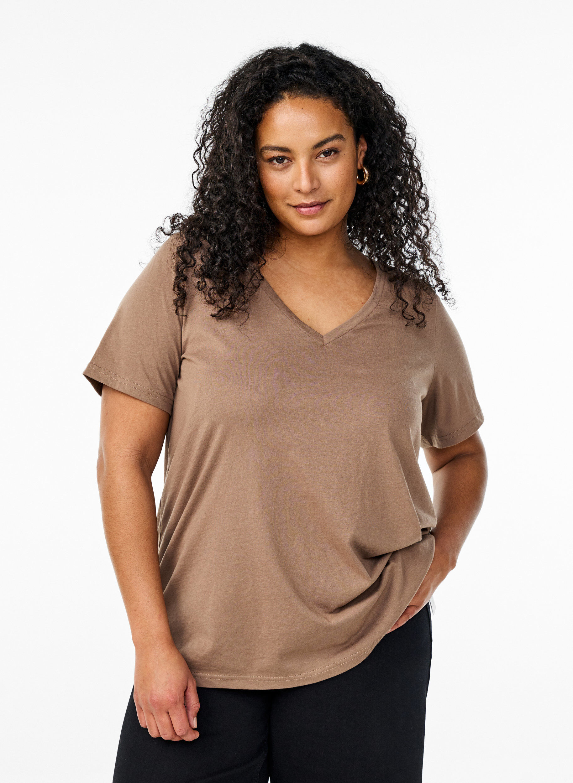 Zizzifashion V-neck T-shirt, Brown, Model image number 0