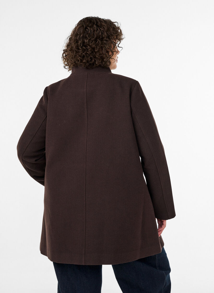 A-line coat with gold buttons, Brown, Model image number 2