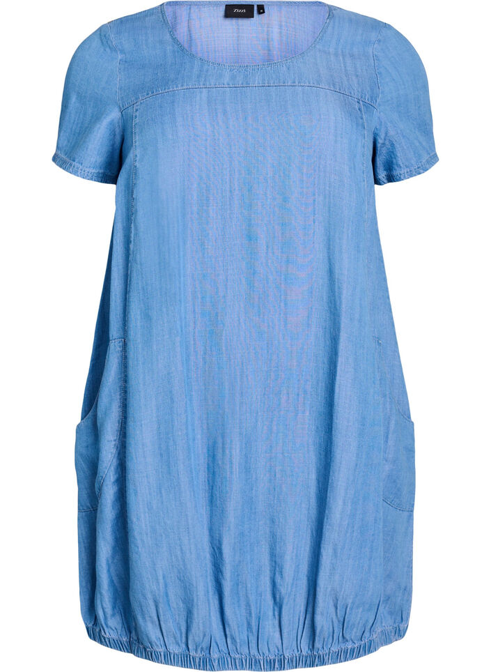 Short dress in lyocell denim with a balloon fit, Light Blue, Packshot image number 0