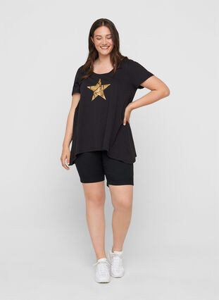 Short-sleeved cotton t-shirt with a-line, Black STAR, Model image number 2