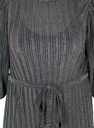 3/4 sleeve glitter dress with rounded neckline, Black W. SILVER, Packshot image number 2