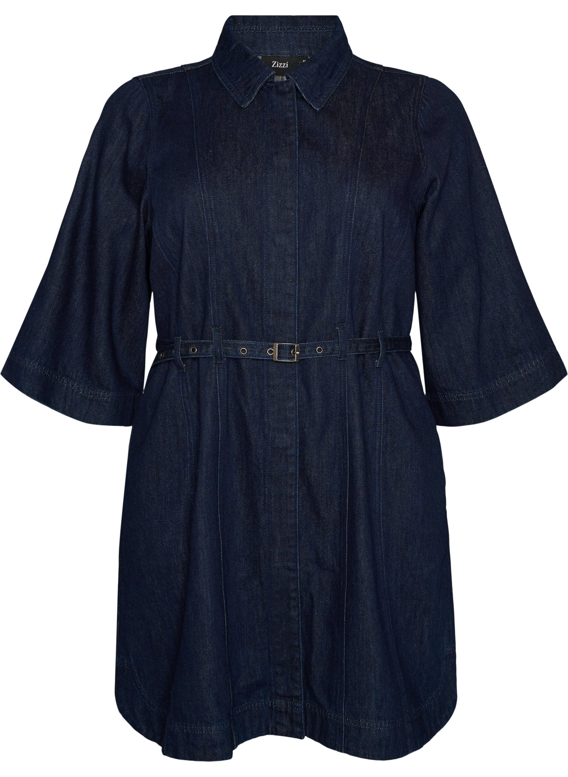 ZizzifashionDenim dress with belt and 3/4-sleeves, Blue, Packshot image number 0