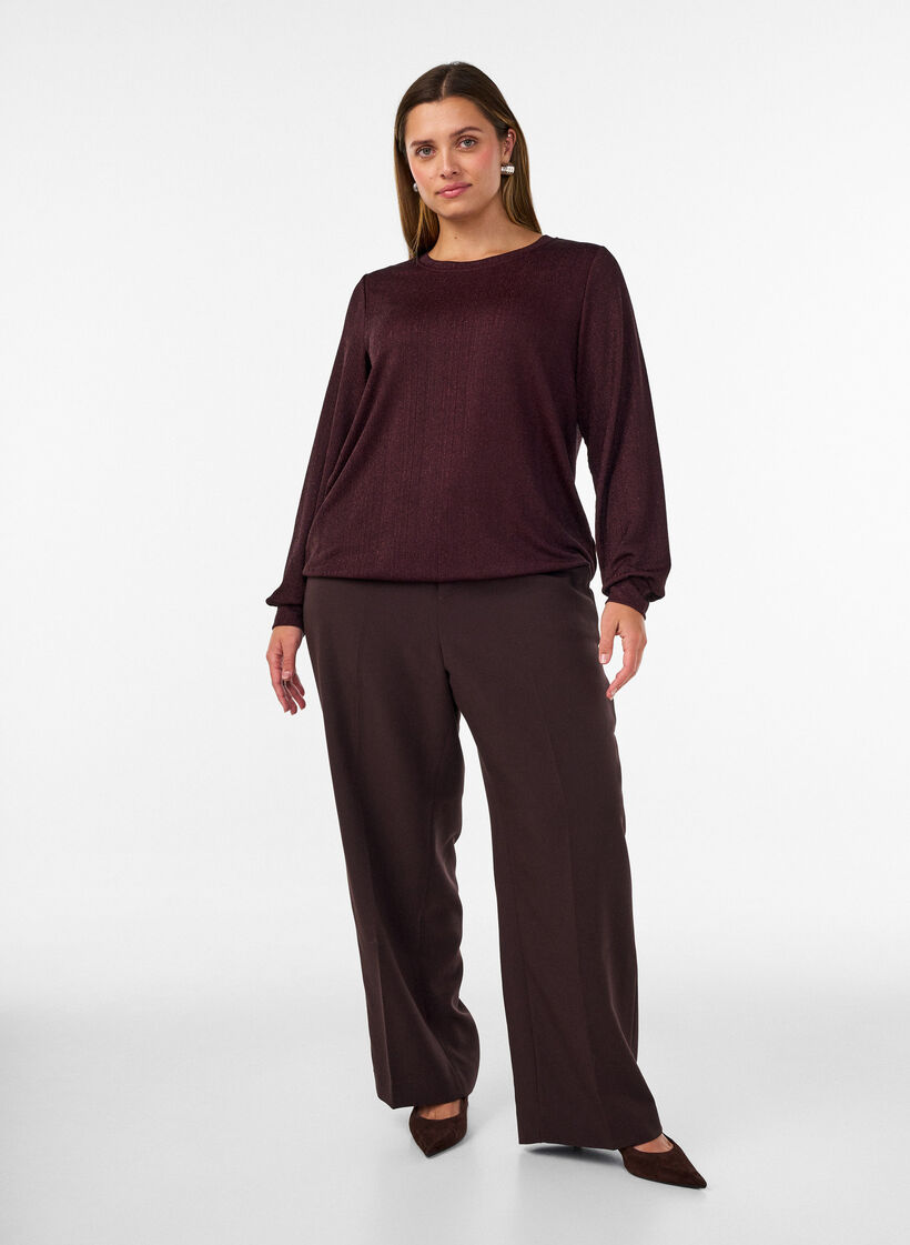 Blouse with vertical texture and glitter thread, Red, Model image number 1