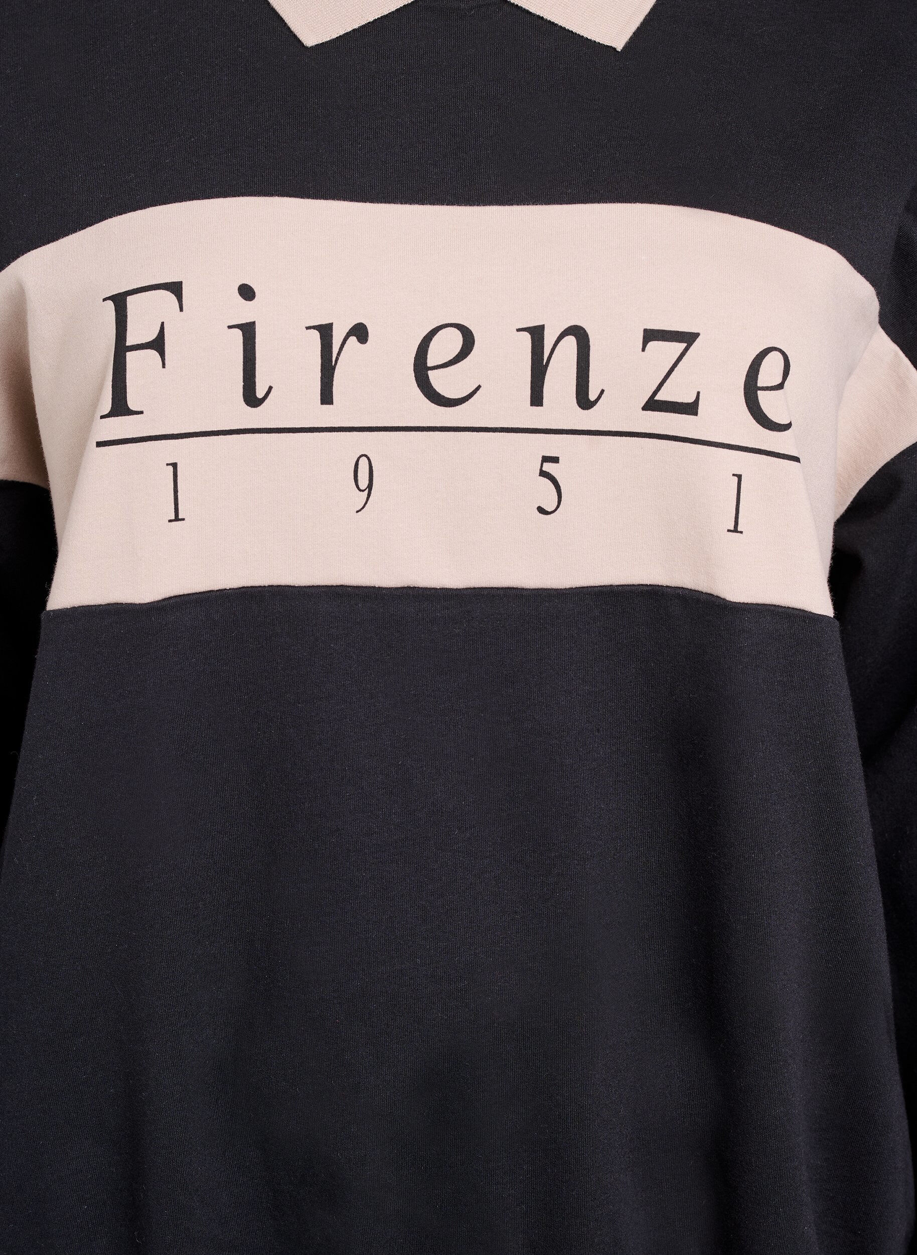 Zizzifashion Organic cotton sweatshirt with collar and contrast print, Black, Packshot image number 2