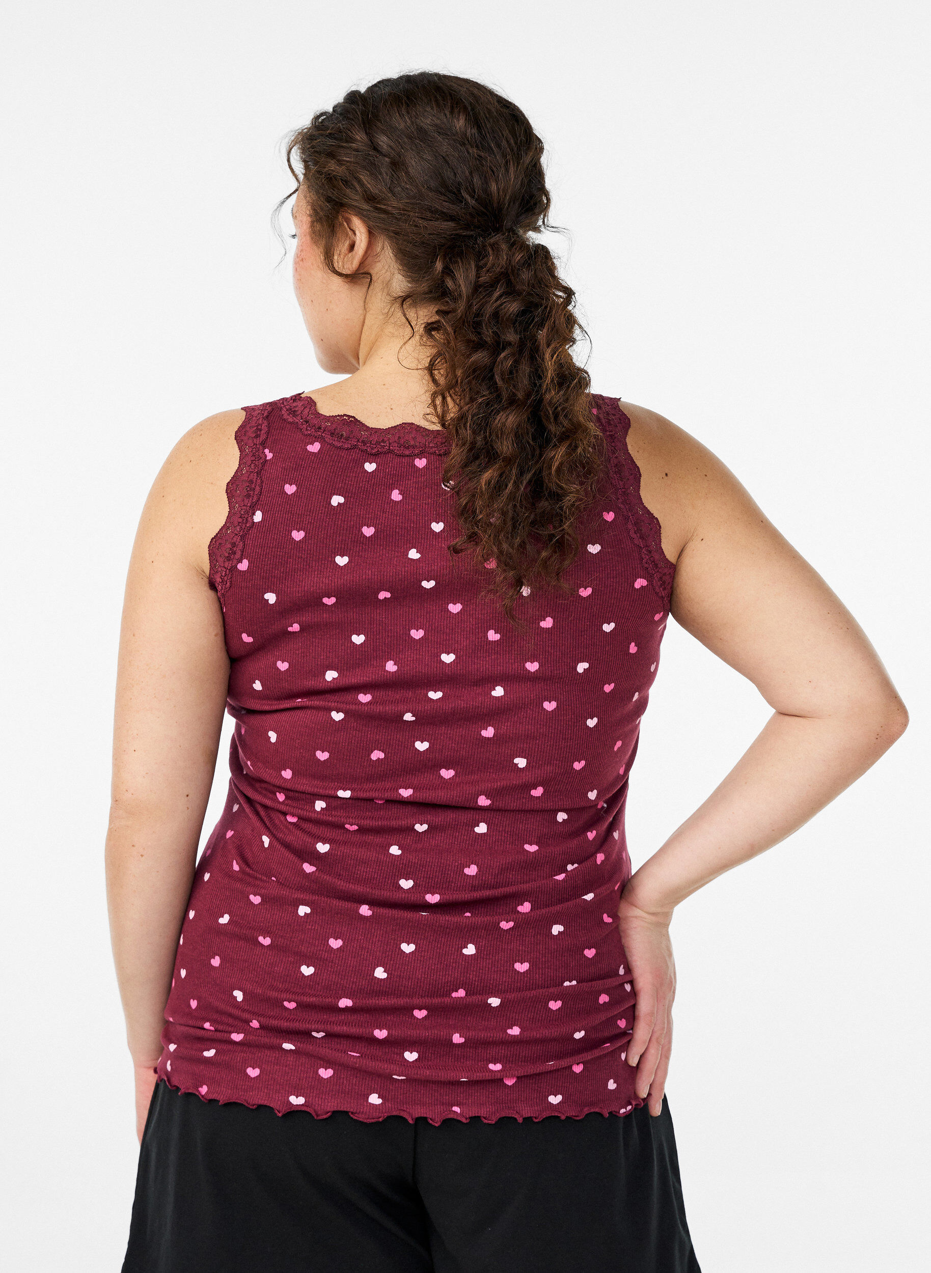 Zizzifashion Top with print and lace edge, Red, Model image number 2
