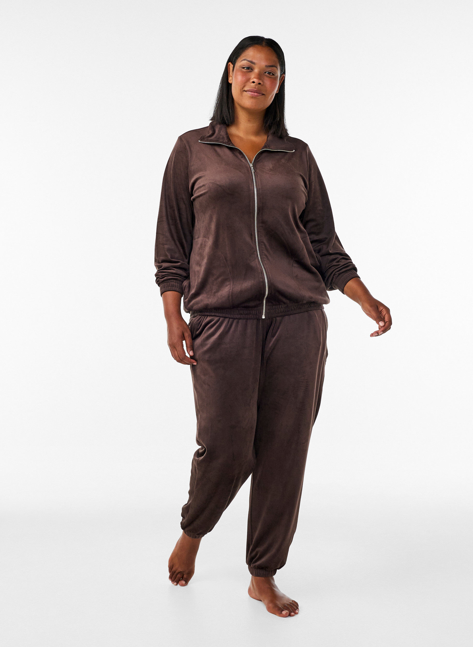 ZizzifashionLoose velour trousers, Brown, Model image number 0