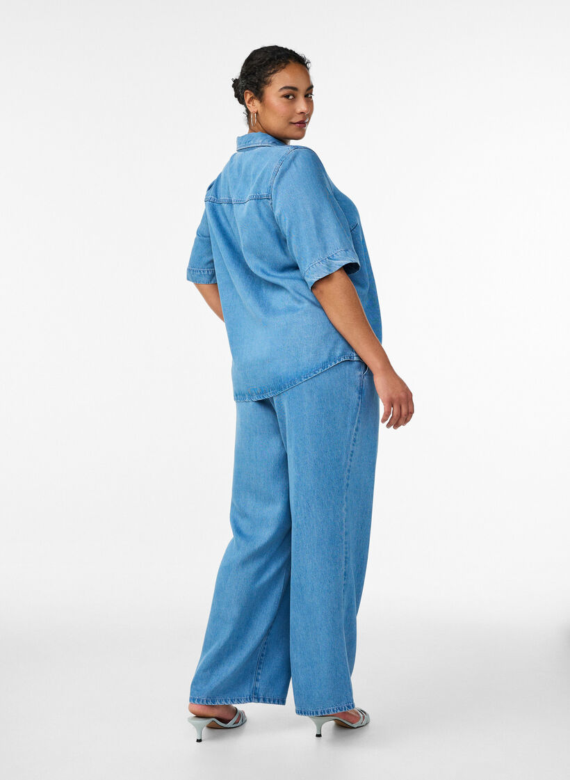 Wide-leg Lyocell trousers with a denim look, Light Blue, Model image number 1