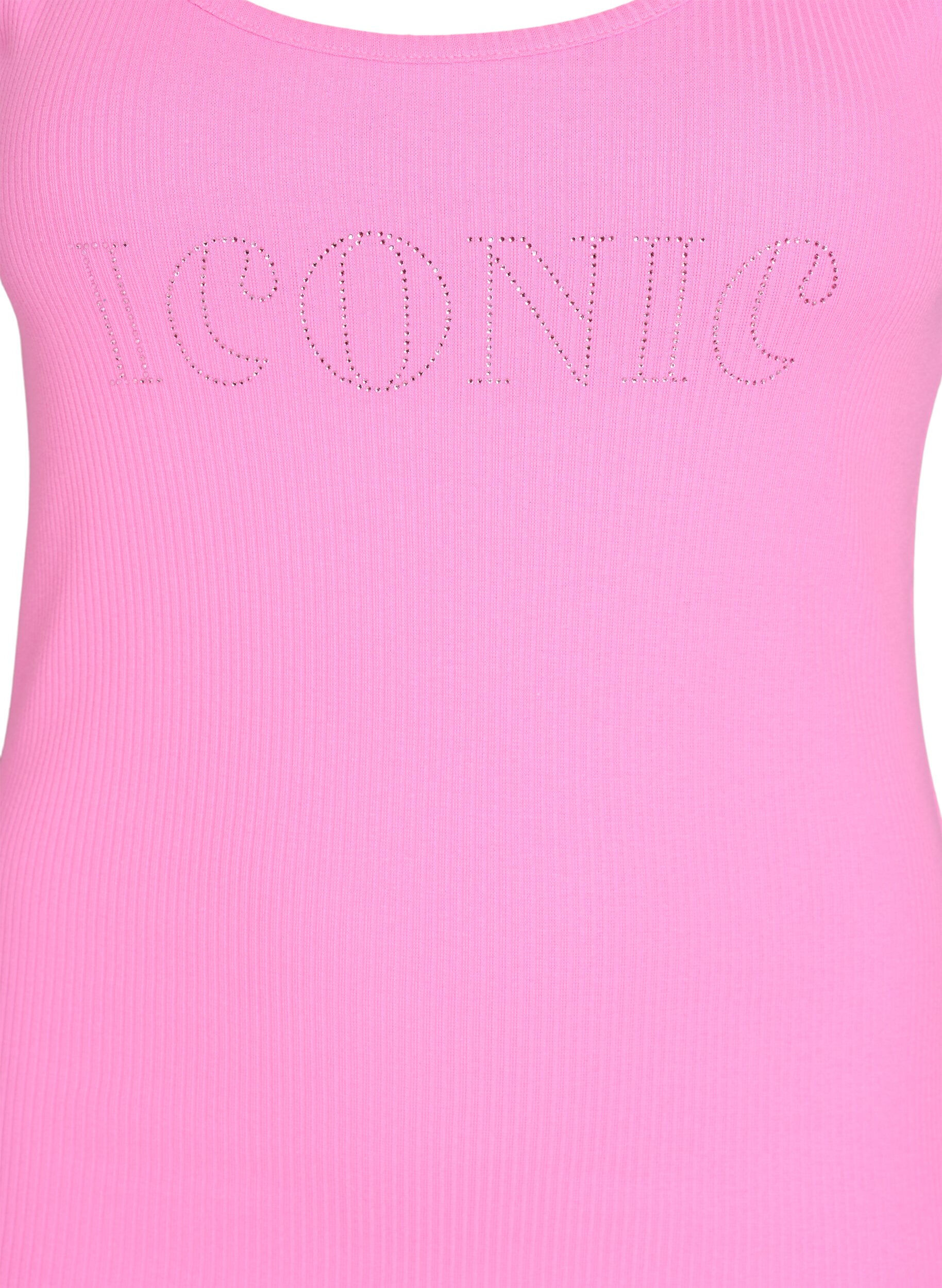 Zizzifashion Slim-fit tank top with rhinestones, Pink, Packshot image number 2