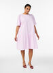 Knee-length striped dress with stones and puff sleeves, Pink, Model image number 1