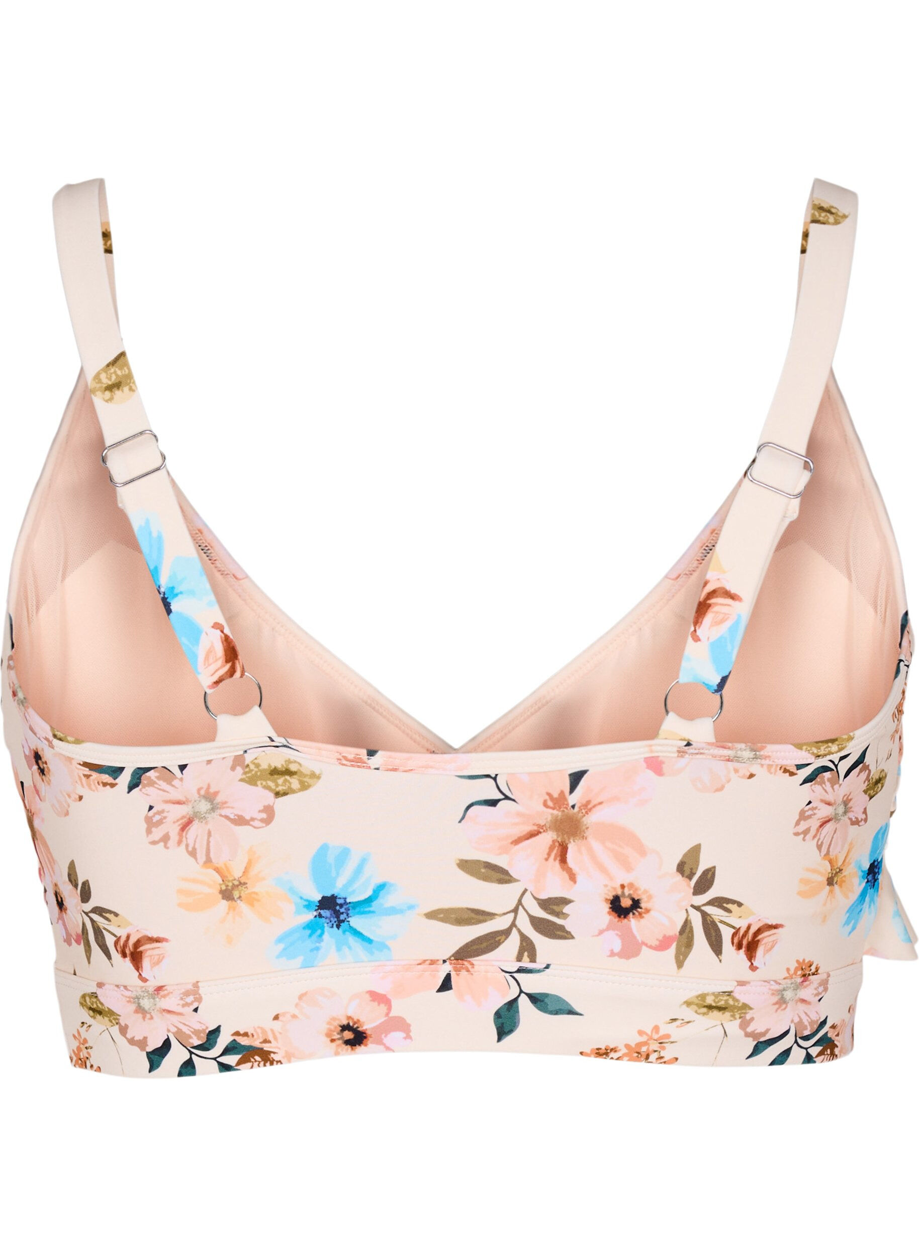 Zizzifashion Floral bikini top with ruffle details, Beige, Packshot image number 1
