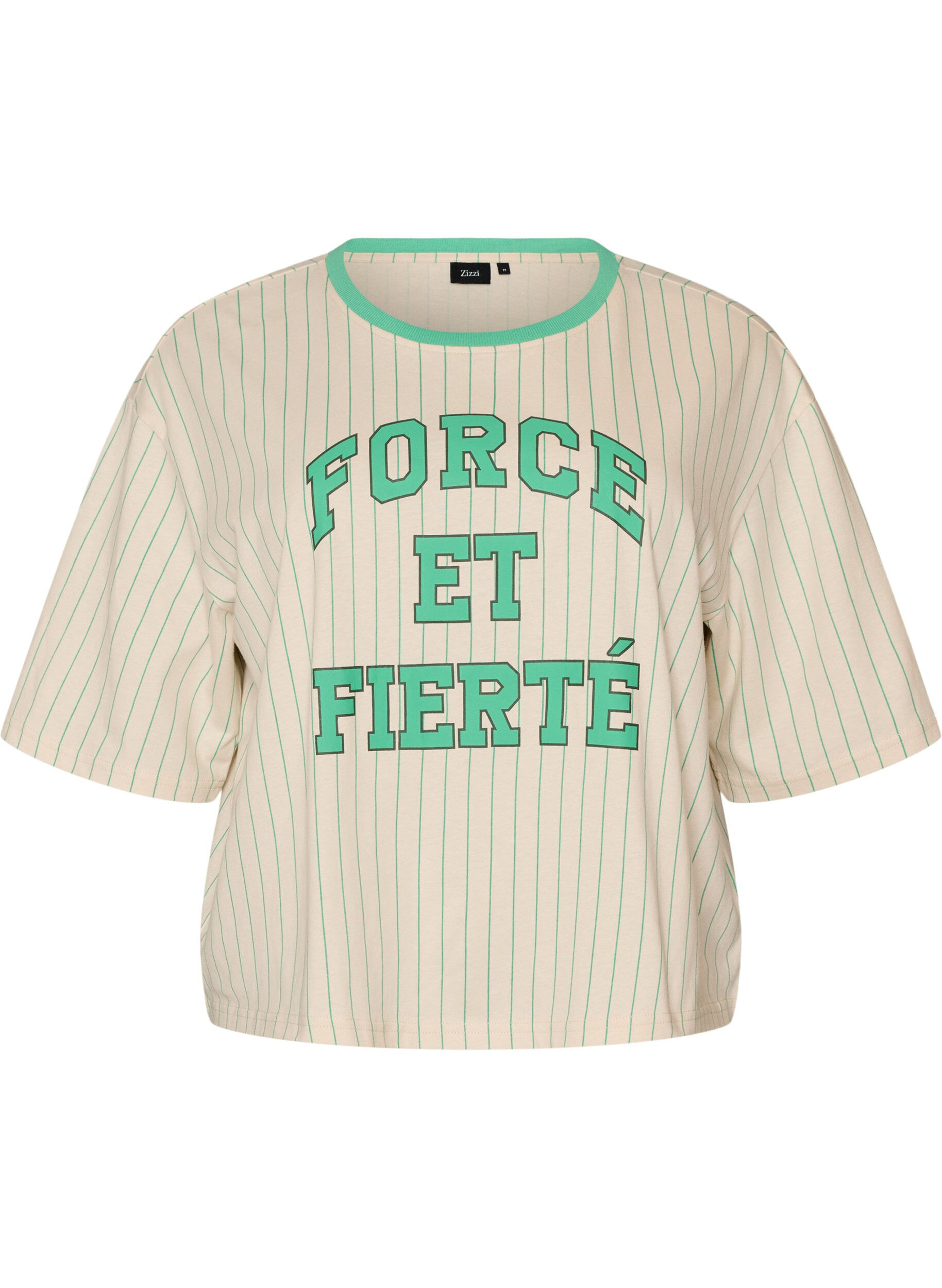 Zizzifashion Boxy T-shirt with stripes and statement print, Vanilla, Packshot image number 0