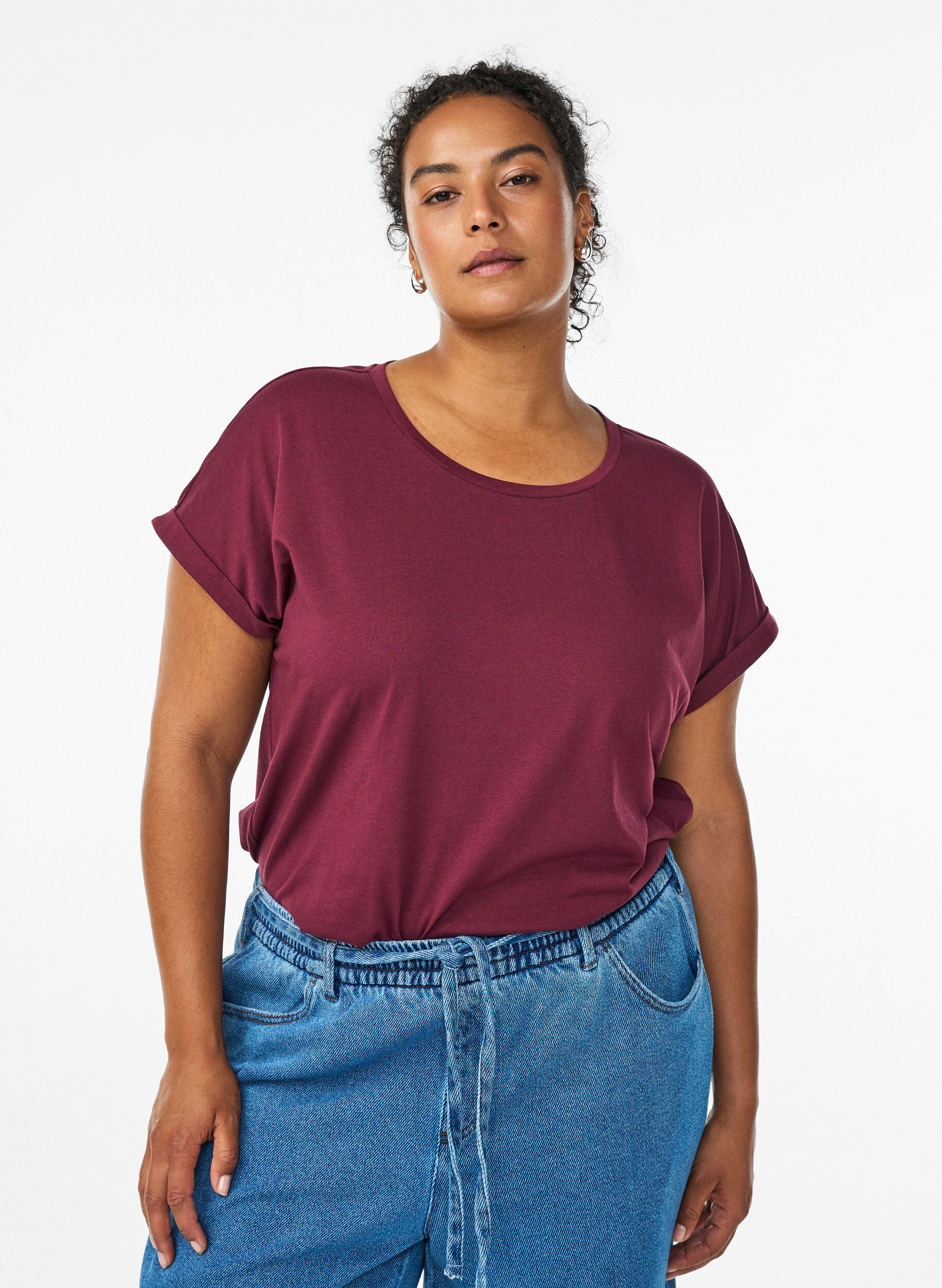 Short sleeved cotton blend t-shirt, Red, Model