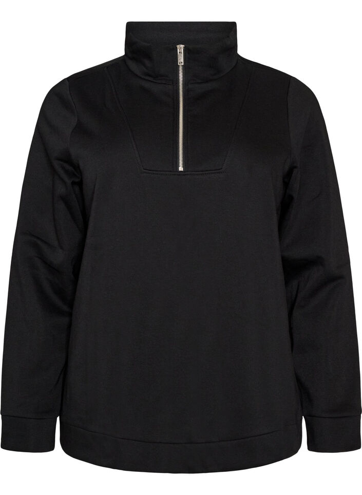 Sweatshirt with high collar and zipper, Black, Packshot image number 0