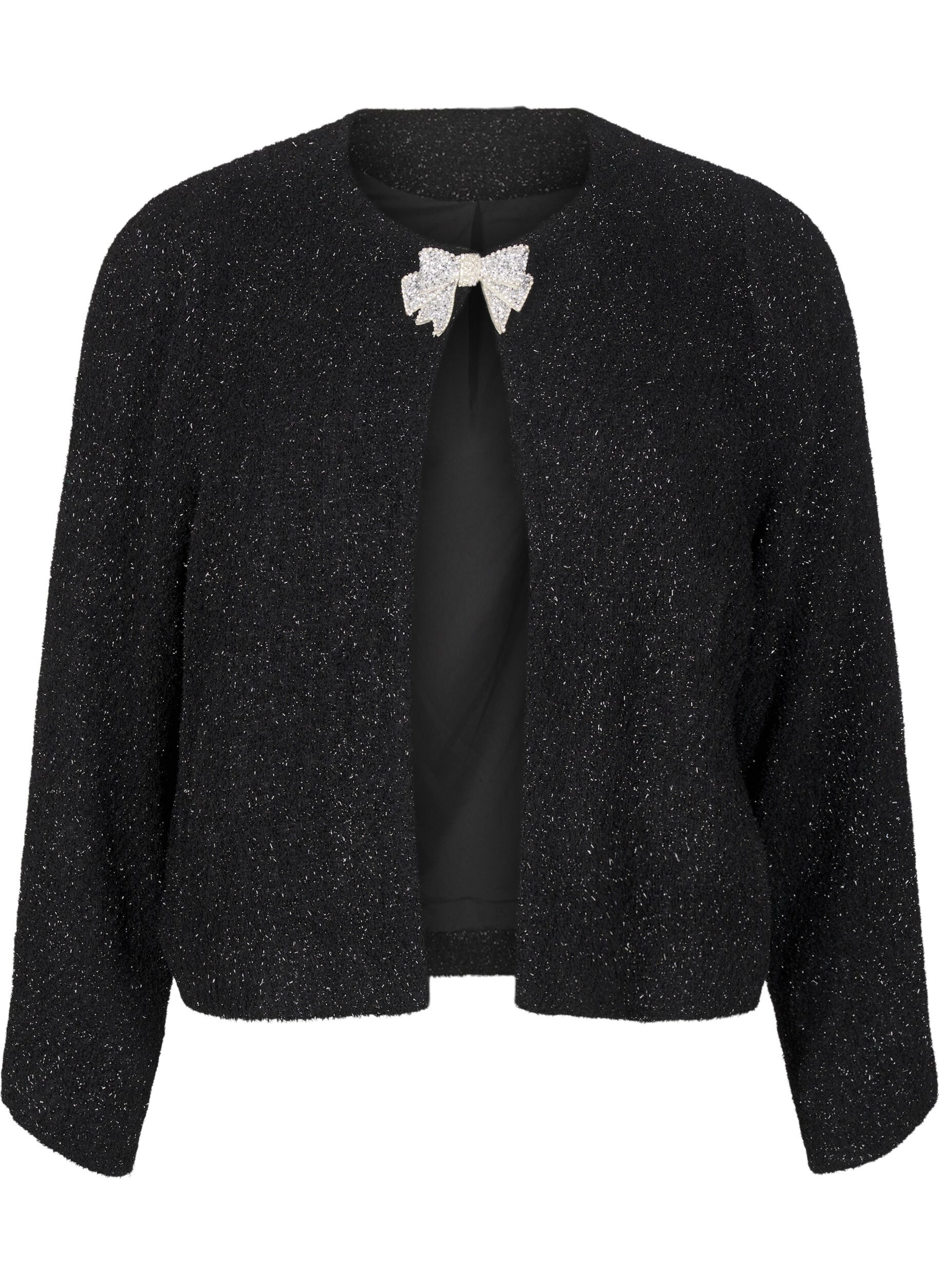 Zizzifashion Jacket with bow and glitter thread, Black, Packshot image number 0