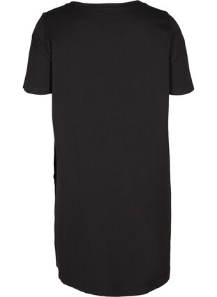 Short-sleeved cotton dress with pockets, Solid Black, Packshot image number 1