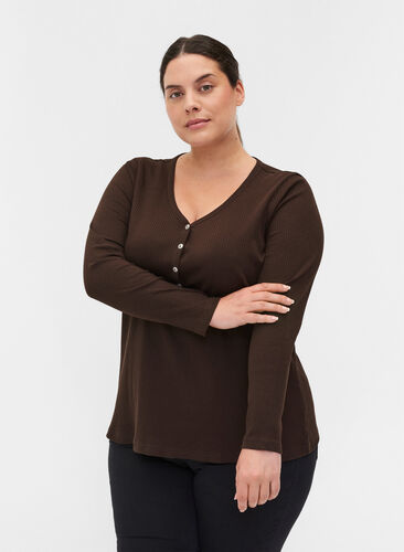 Long sleeve ribbed blouse with button detailing, Molé, Model image number 0