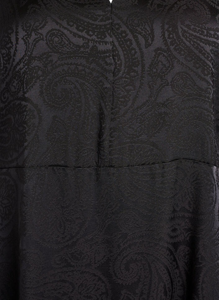 Midi jacquard dress with paisley pattern and wing sleeves, Black, Packshot image number 2