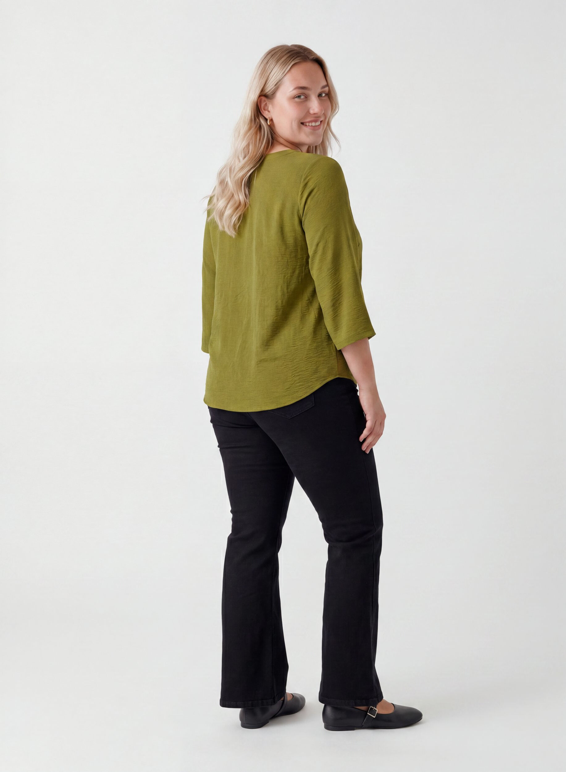ZizzifashionBlouse with 3/4 sleeves, Green, Model image number 2