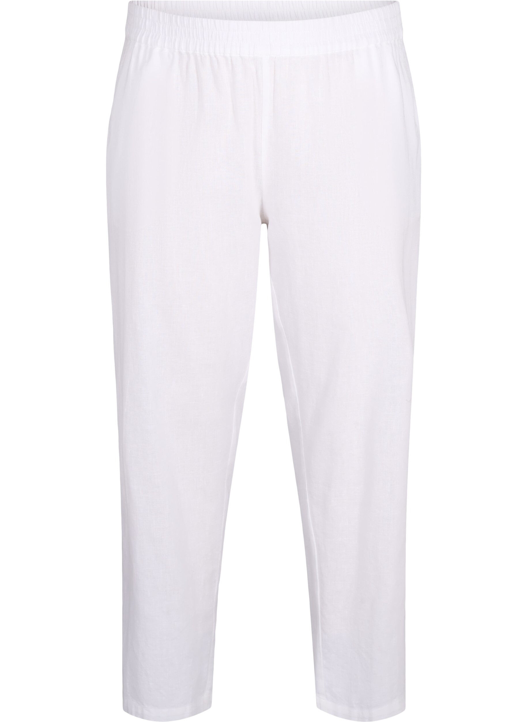 Zizzifashion Plain cotton trousers with linen, Bright White, Packshot image number 0