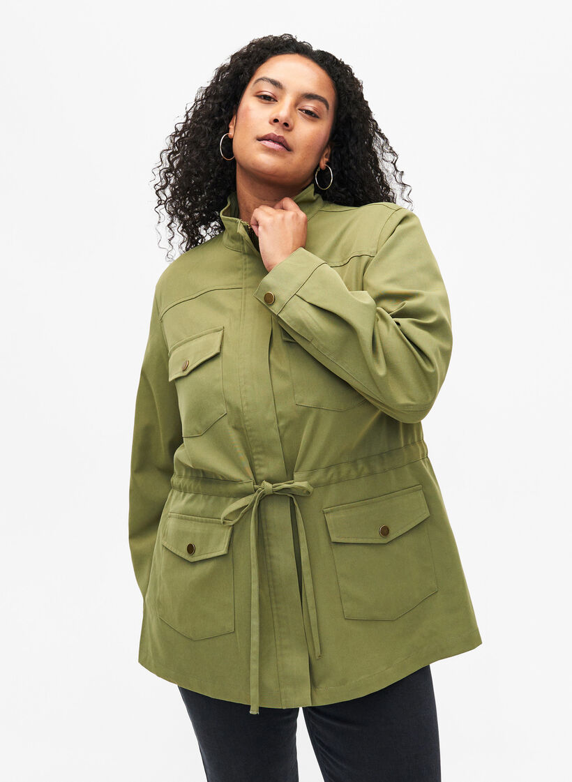 Army jacket with drawstring waist, Aloe, Model image number 0