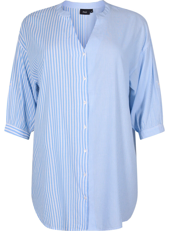 Checked tunic with 3/4 sleeves, Blue, Packshot image number 0