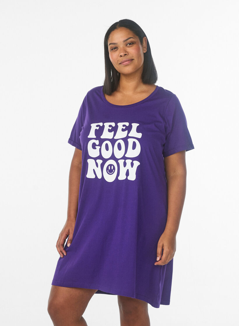 Short-sleeved nightgown in organic cotton, Blue, Model image number 0